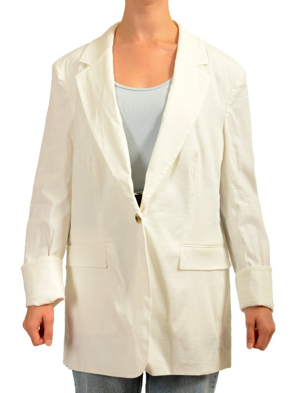 Hugo Boss Women's "Jasena" White Linen One Button Blazer US 10 IT 46